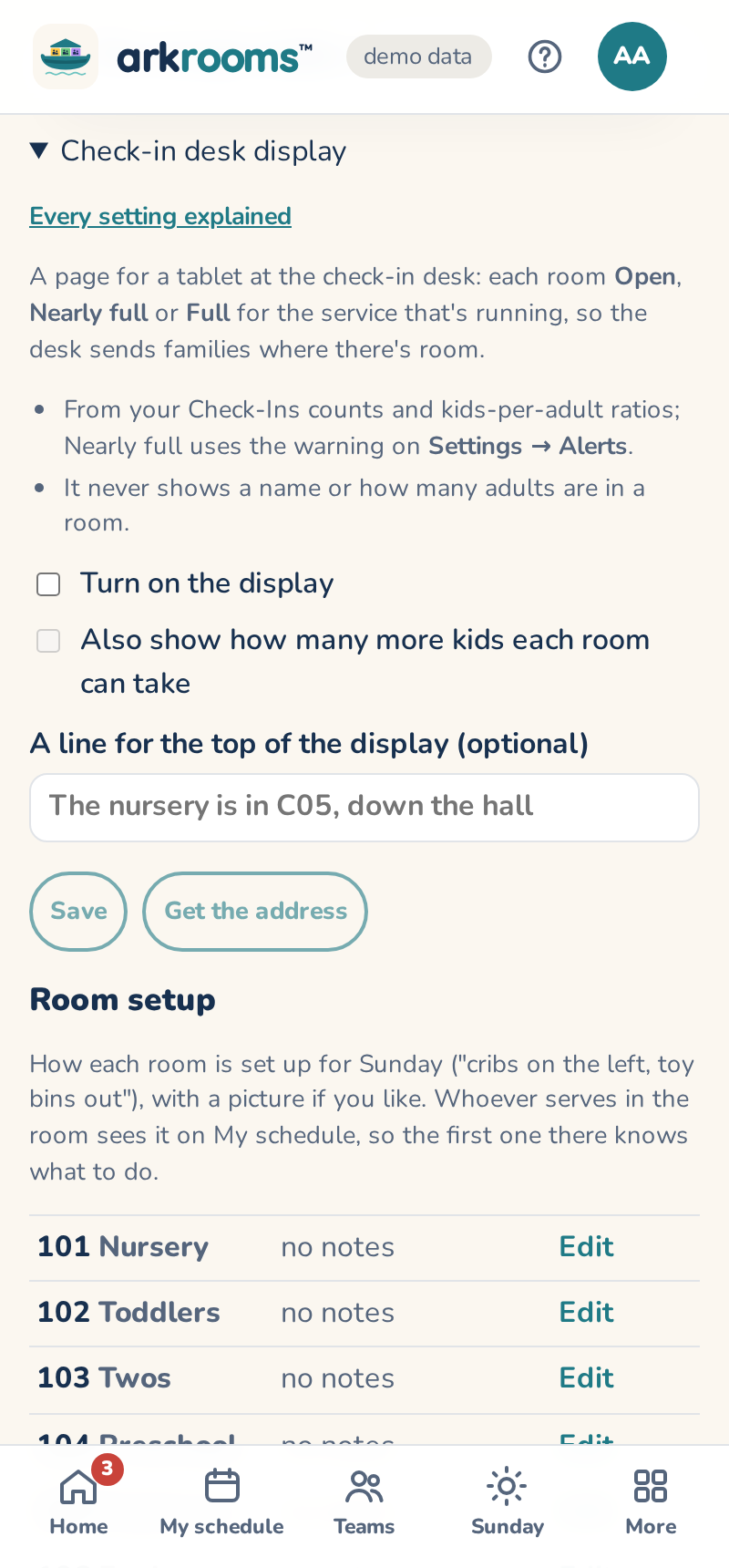 Check-in desk display: turn it on, and a line for the top