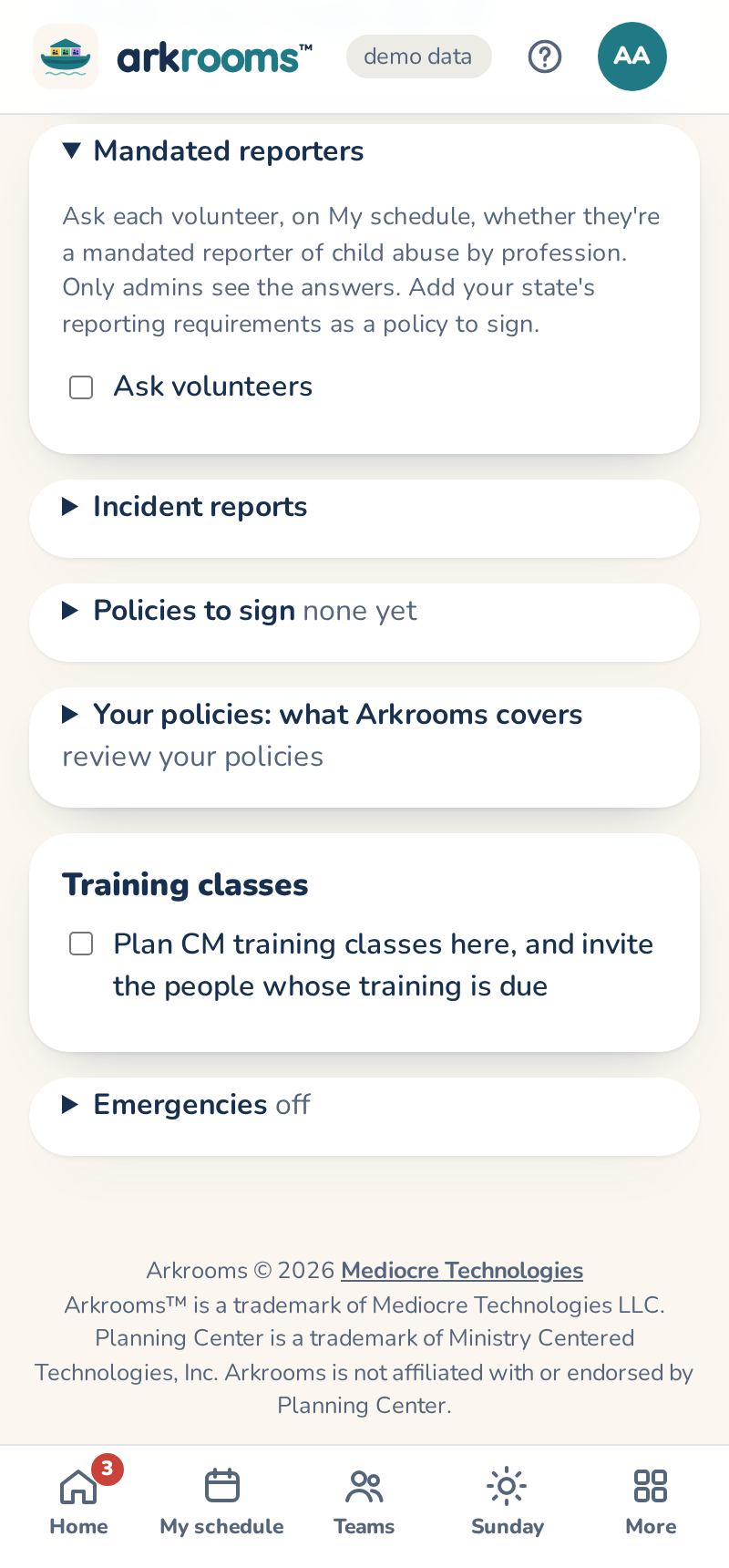 Settings, Mandated reporters: ask volunteers once