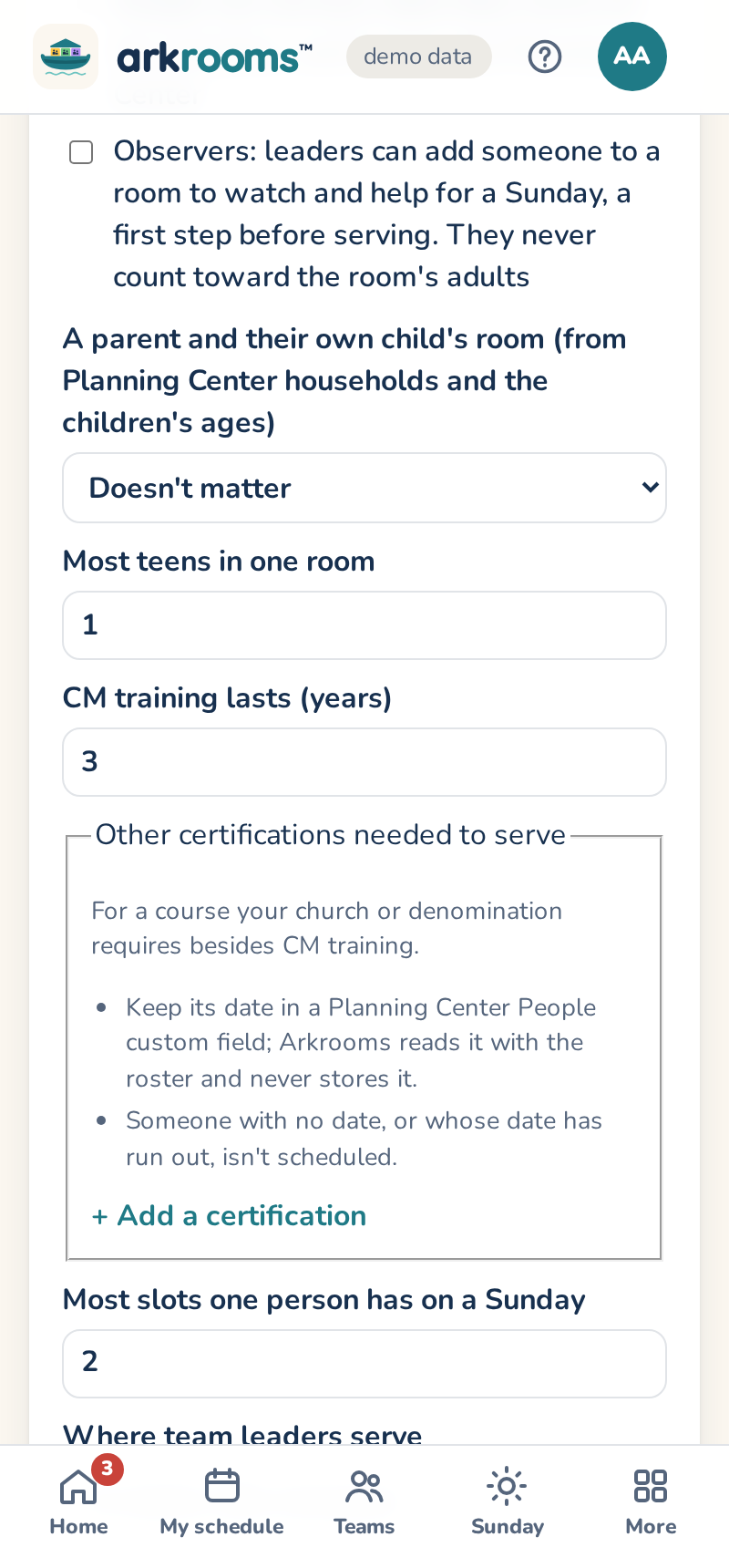 Settings, Rules: observers, how many in a room, and the background check