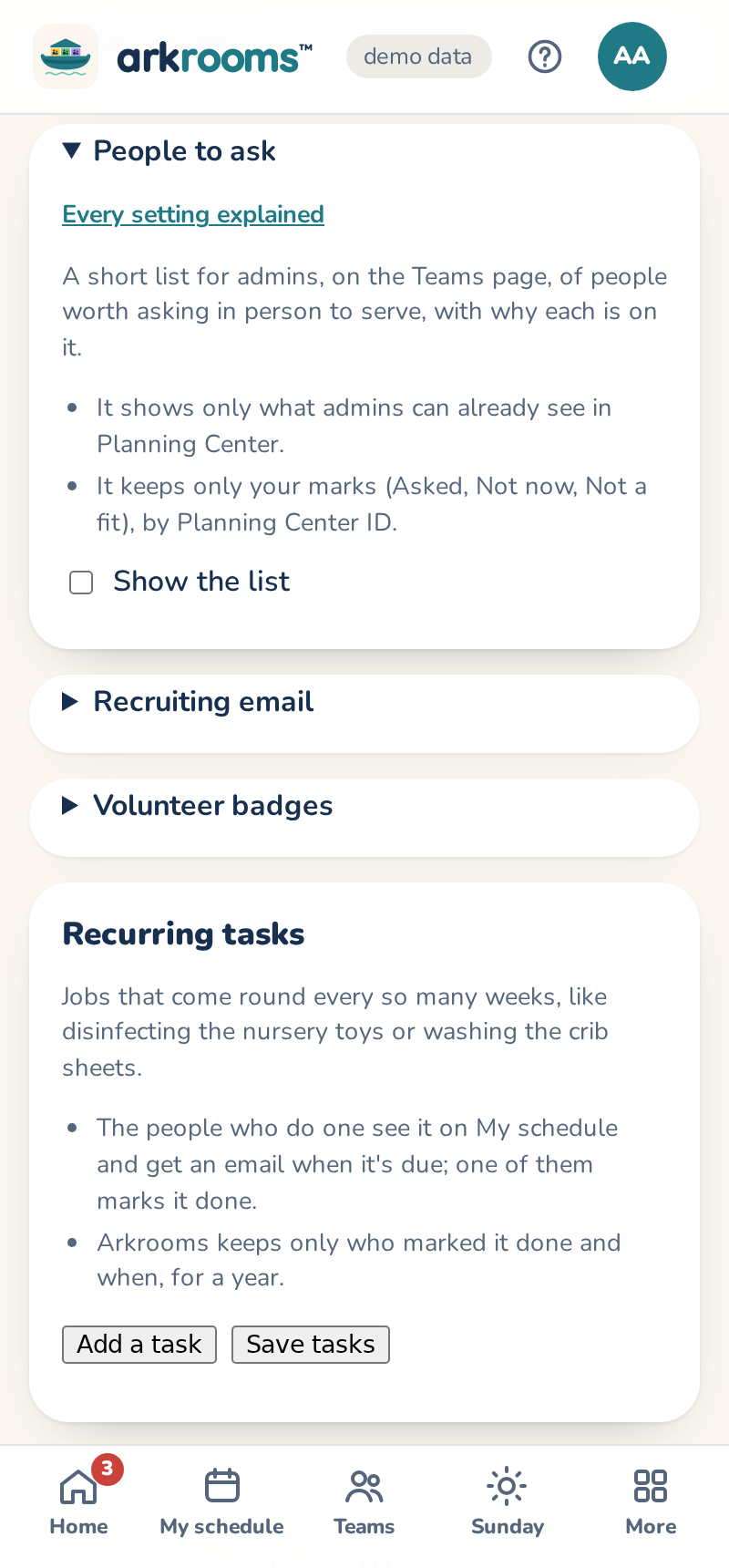 Settings, People to ask: which kinds of people to list
