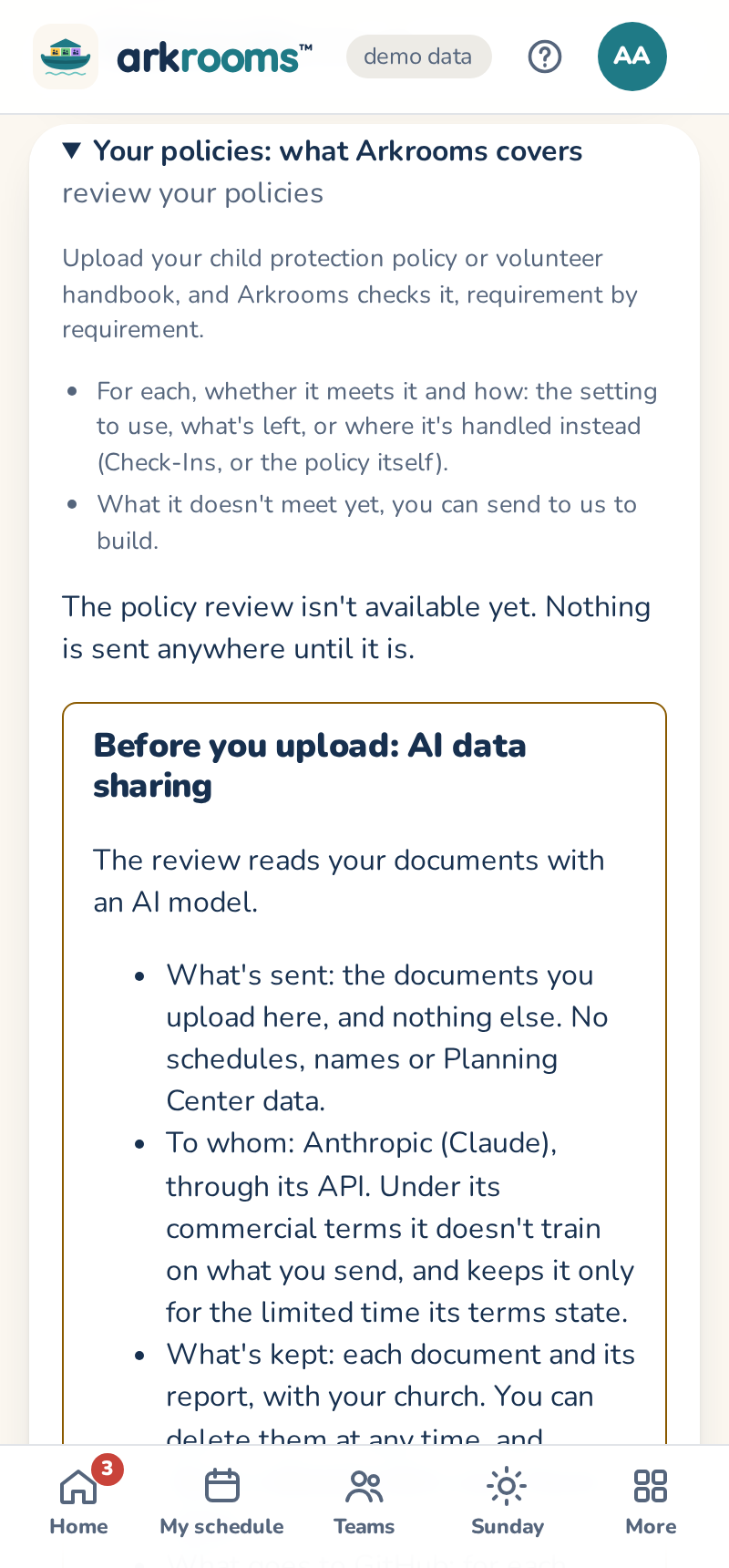 Settings, Your policies: what Arkrooms covers