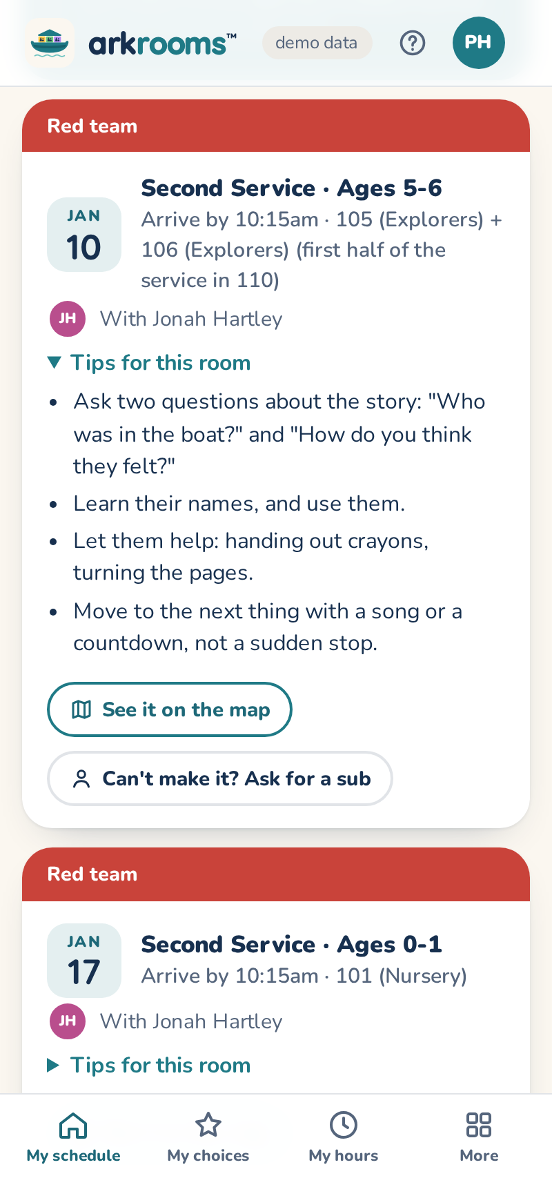 Tips for this room, opened under a Sunday's room on My schedule