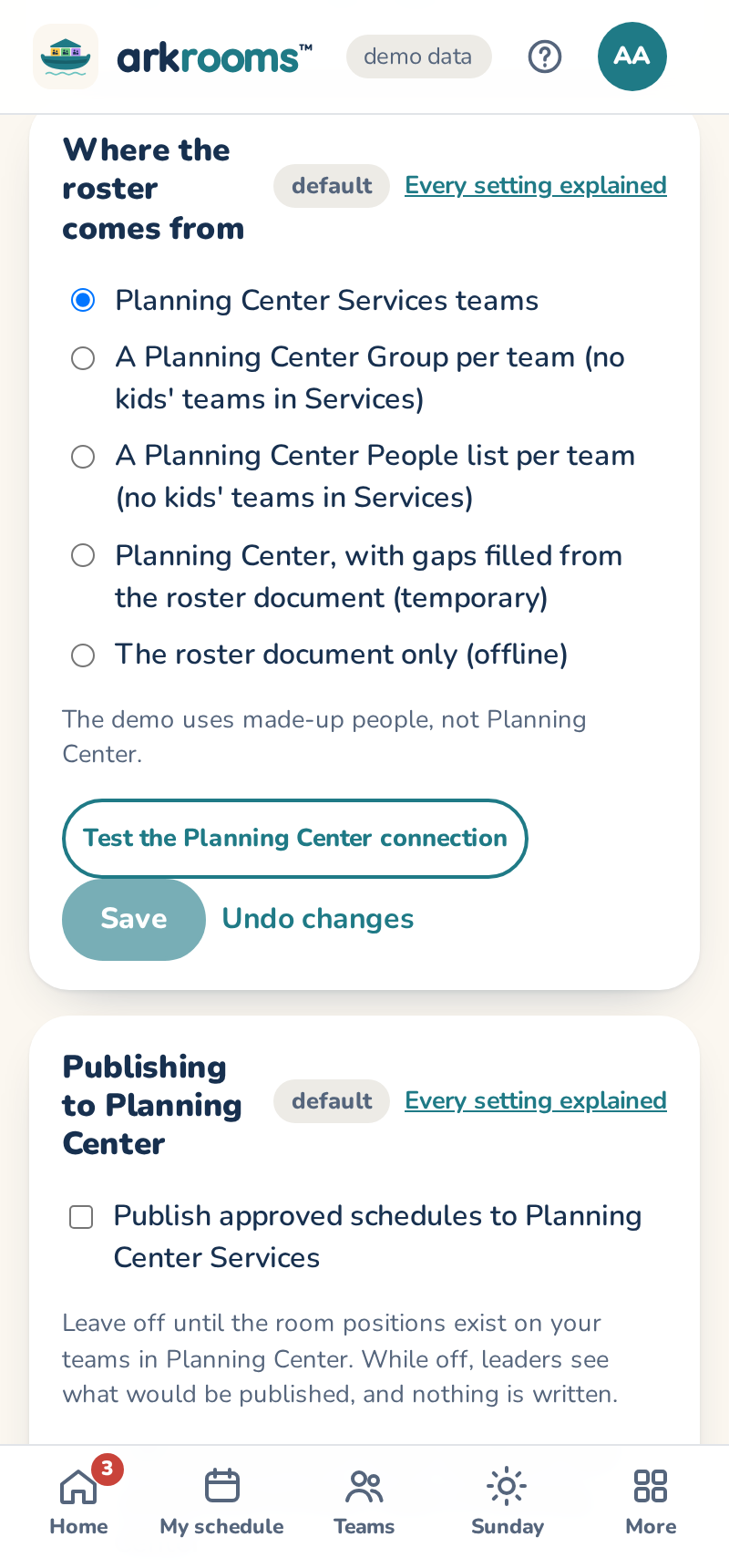 Settings, Planning Center: where the roster comes from