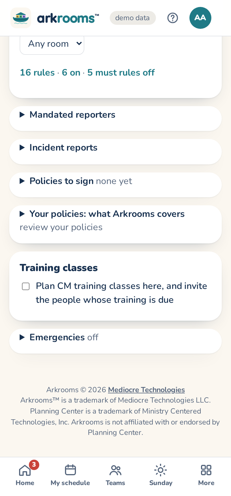 Settings, Training classes: plan CM training and invite who's due